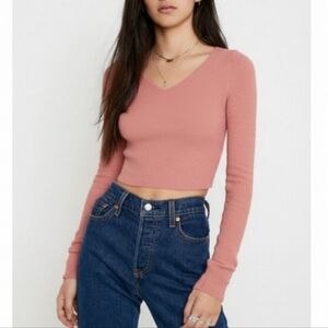 Urban Outfitters V Neck Light Weight Knit Top Lace Back In Mauve Size Woman's XS